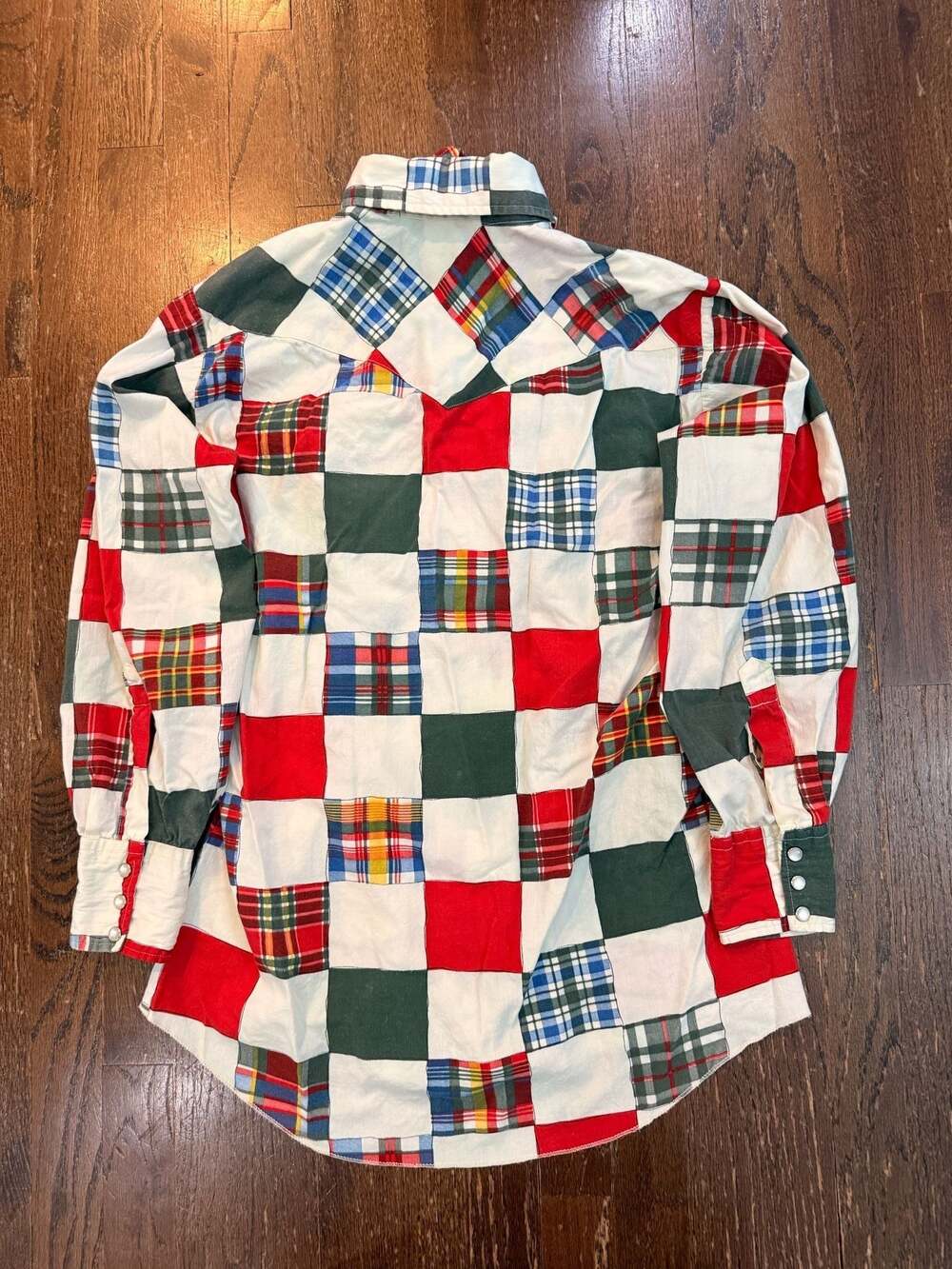 Vintage 70s H Bar C Ranchwear Multi-Color Patchwork Western Pearl Snap Shirt - Picture 4 of 5